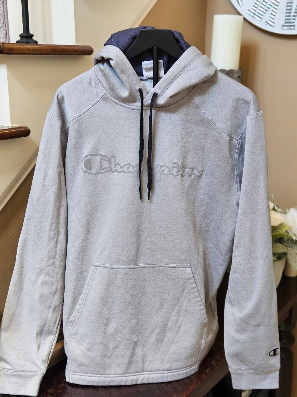 Champion Unisex Sweatshirt Hoodie, Gray, Sz L